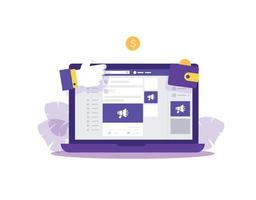 Illustration of laptop facebook ads vector