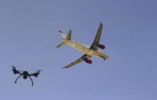 Danger - drone near approaching airplane photo