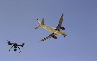 Danger - drone near approaching airplane photo