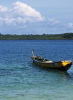 barco oxidado en la laguna, isla havelock, andaman, india. foto