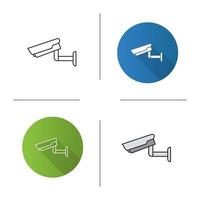 Surveillance camera icon. Flat design, linear and color styles. Security system. Cctv. Isolated vector illustrations