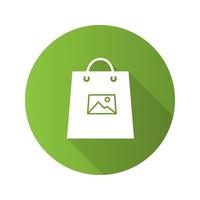 Printing on shopping bags flat design long shadow glyph icon. Vector silhouette illustration