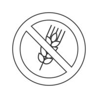 Forbidden sign with ears of wheat linear icon. Thin line illustration. Gluten free. Stop contour symbol. Vector isolated outline drawing