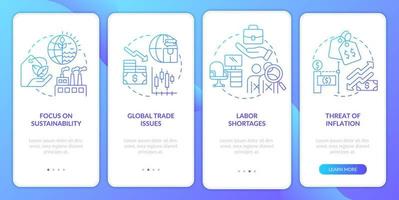 Macro economy trends blue gradient onboarding mobile app screen. Finance walkthrough 4 steps graphic instructions pages with linear concepts. UI, UX, GUI template. vector