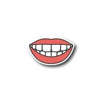 Beautiful smile with healthy teeth patch. Color sticker. Vector isolated illustration