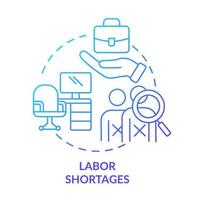 Labor shortages blue gradient concept icon. Lack of qualified workforces. Macro economy trends abstract idea thin line illustration. Isolated outline drawing. vector