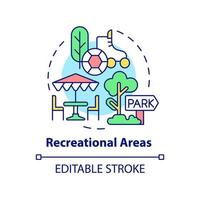 Recreational areas concept icon. Type of land-use abstract idea thin line illustration. Places for recreational purposes. Isolated outline drawing. Editable stroke. vector