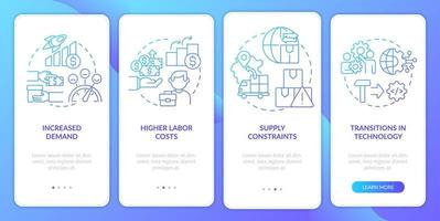 Macro trends in economy blue gradient onboarding mobile app screen. Walkthrough 4 steps graphic instructions pages with linear concepts. UI, UX, GUI template. vector