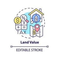 Land value concept icon. Land management practice abstract idea thin line illustration. Real estate taxation. Isolated outline drawing. Editable stroke. vector