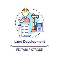 Land development concept icon. Land management practice abstract idea thin line illustration. Building construction. Isolated outline drawing. Editable stroke. vector