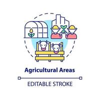 Agricultural areas concept icon. Land use classification abstract idea thin line illustration. Places for farming purposes. Isolated outline drawing. Editable stroke. vector