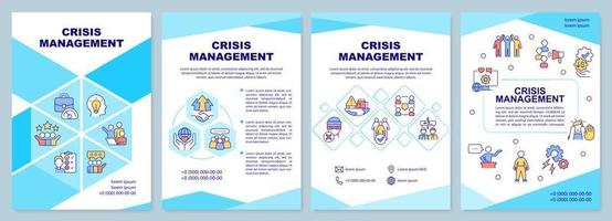 Crisis management blue brochure template. PR service. Leaflet design with linear icons. 4 vector layouts for presentation, annual reports.