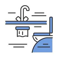 Plane toilet color icon. Bathroom in airplane. Toilet and sink. Water tap. Aviation service. Aircraft travel. Journey amenity. Airline facilities. Apartment washroom. Isolated vector illustration