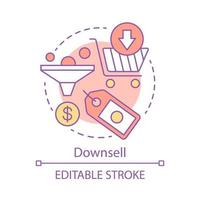 Downsell concept icon. Sale method idea thin line illustration. Automated sales funnel. Lower decision threshold. Customer relationship management. Vector isolated outline drawing. Editable stroke