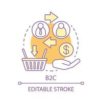 B2C concept icon. Commercial relationship idea thin line illustration. E commerce with sale for consumer. Customer relationship management. CRM system. Vector isolated outline drawing. Editable stroke