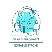 Sales management concept icon. CRM system idea thin line illustration. Marketing strategy. Business management. Financial growth. Vector isolated outline drawing. Editable stroke