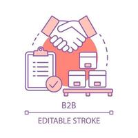 B2B concept icon. Commercial relationship idea thin line illustration. Commerce with sale for business. Customer relationship management. CRM system. Vector isolated outline drawing. Editable stroke