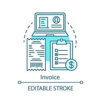 Invoice concept icon. Commercial document idea thin line illustration. Online store. Shopping. E commerce. Deal making. CRM system software. Vector isolated outline drawing. Editable stroke