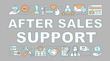 After sales support word concepts banner. Help desk service. Product guarantee. Call center. Presentation, website. Isolated lettering typography idea with linear icons. Vector outline illustration