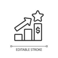 Sales bonus pixel perfect linear icon. Compensation plan. Monetary incentive. Forecast financials. Thin line illustration. Contour symbol. Vector outline drawing. Editable stroke.