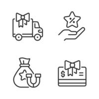 Ecommerce marketing pixel perfect linear icons set. Free delivery. Bonus discount. Retention package. Customizable thin line symbols. Isolated vector outline illustrations. Editable stroke