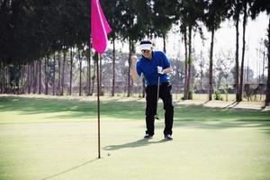 Man play outdoor golf sport activity - people in golf sport concept photo