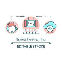 Esports live streaming concept icon. Cyber sports commentator work for audience. Electronic games. Multiplayer competition idea thin line illustration. Vector isolated outline drawing. Editable stroke