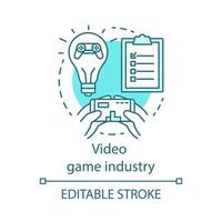 Video game industry concept icon. Play on phone. Testing software. Cybergame development. Esports strategy idea thin line illustration. Vector isolated outline drawing. Editable stroke