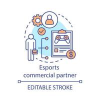 Esports commercial partner concept icon. Competitor contract. Gaming gear warranty and service. Game tournament sponsor idea thin line illustration. Vector isolated outline drawing. Editable stroke