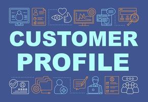 Customer profile word concepts banner. Purchase history. Presentation, website. CRM software. Client identity. Isolated lettering typography idea with linear icons. Vector outline illustration