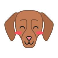 Dachshund cute kawaii vector character. Dog with smiling muzzle. Animal with smiling eyes. Flushed domestic doggie. Funny emoji, sticker, emoticon. Isolated cartoon color illustration