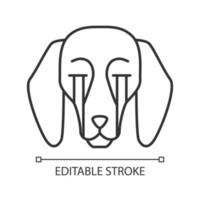 Beagle cute kawaii linear character. Thin line icon. Dog with suffering muzzle. Sad domestic doggie. Loudly crying animal with tears. Vector isolated outline illustration. Editable stroke