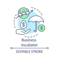 Business incubator concept icon. Help new business program. Entrepreneurship training. Startup companies development idea thin line illustration. Vector isolated outline drawing. Editable stroke