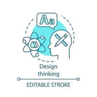 Design thinking concept icon. Creativity. Designer work. Visual embodiment. Create innovative solution idea thin line illustration. Vector isolated outline drawing. Editable stroke