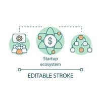 icono del concepto de ecosistema de inicio. funcionamiento de la empresa. estructura de negocio. presupuesto ilustración de línea delgada de idea de gestión financiera. dibujo de contorno aislado vectorial. trazo editable vector