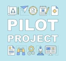 Pilot project word concepts banner. MVP launch. Business start. Prototype release. Presentation, website. Isolated lettering typography idea with linear icons. Vector outline illustration