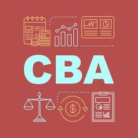 banner de conceptos de palabras de contabilidad. elaboración de presupuestos y previsiones financieras. cba. tipografía aislada con iconos lineales. informe anual, declaración. contabilidad. ilustración de contorno vectorial vector