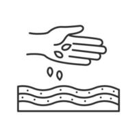 Hand sowing seeds linear icon. Agriculture. Thin line illustration. Contour symbol. Vector isolated outline drawing