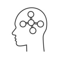 Human head with molecule linear icon. Chemist, biologist. Thin line illustration. Neurochemistry. Contour symbol. Vector isolated outline drawing