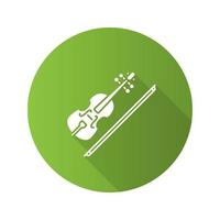 Violin flat design long shadow glyph icon. Fiddle. Vector silhouette illustration
