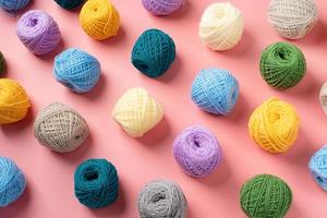 bright and colorful yarn wool pattern on bright background, top view flat lay photo