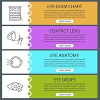 Ophthalmology web banner templates set. Website color menu items with linear icons. Landolt chart, contact lens, eye anatomy, drops. Vector headers design concepts