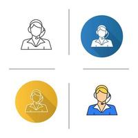 Call center operator icon. Flat design, linear and color styles. Support service. Isolated vector illustrations