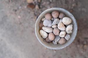 Top view of gravel in old glass with space for text photo