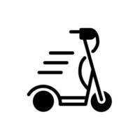 Scooter black glyph icon. Motorized and electric vehicle. Mobile transport. E scooter. Dynamic movement. Silhouette symbol on white space. Solid pictogram. Vector isolated illustration