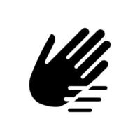 Waving hand black glyph icon. Nonverbal communication. Greeting and calling gesture. Dynamic movement. Silhouette symbol on white space. Solid pictogram. Vector isolated illustration