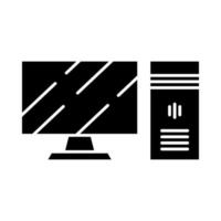 Gaming computer and monitor glyph icon. Esports hardware. Video game devices. Desktop computer. Silhouette symbol. Negative space. Vector isolated illustration