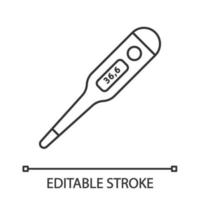 Axillary digital thermometer linear icon. Body temperature measuring. Electronic thermometer. Medical device. Thin line illustration. Contour symbol. Vector isolated outline drawing. Editable stroke