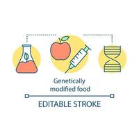 Genetically modified food concept icon. GM products idea thin line illustration. Bioengineering. Biotechnology. Food additives. Vector isolated outline drawing. Edtable stroke