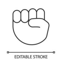 Raised fist emoji linear icon. Thin line illustration. Protest, support hand gesture. Fist pointing up. Contour symbol. Vector isolated outline drawing. Editable stroke